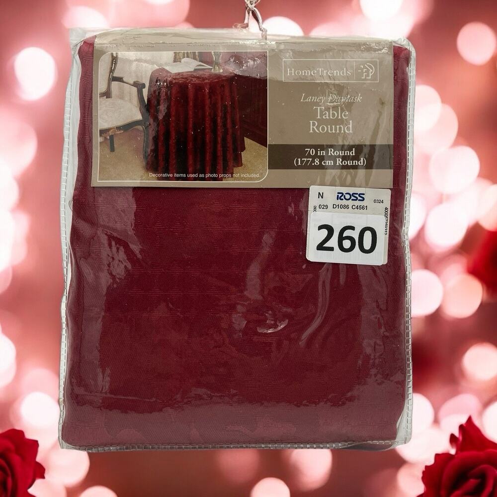 NOS Home Trends Table Cloth 70" Round Inch Spice Red Laney Damask